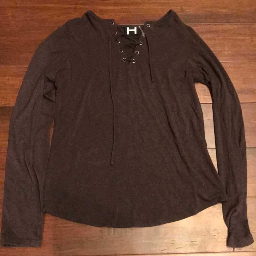 Trendy Mocha Lace Up Shirt